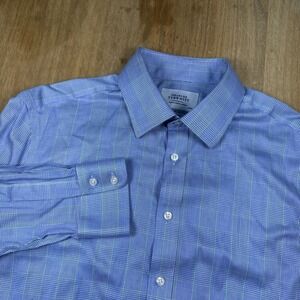 Charles Tyrwhitt Slim Fit Long Sleeve Dress Shirt Mens 17 38 Blue/Green Plaid